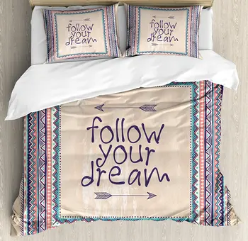 Tribal Decor Duvet Cover Set Inspirational Quote Follow your Dream and Arrows Aztec Framed Graphic Art 4 Piece Bedding Set
Tribal Decor Duvet Cover Set Inspirational Quote Follow your Dream and Arrows Aztec Framed Graphic Art 4 Piece Bedding Set