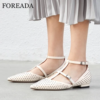 FOREADA Women Shoes Summer Flats Natural Genuine Leather Buckle Flat T-Strap Shoes Rivets Pointed Toe Shoes Lady Pink Size 33-40
FOREADA Women Shoes Summer Flats Natural Genuine Leather Buckle Flat T-Strap Shoes Rivets Pointed Toe Shoes Lady Pink Size 33-40