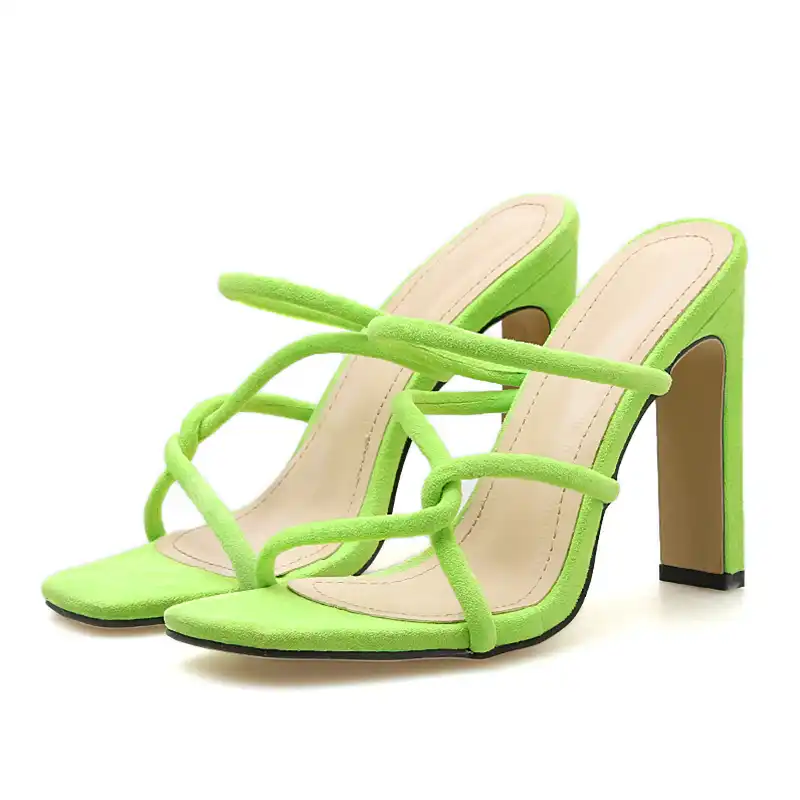 neon green block heels