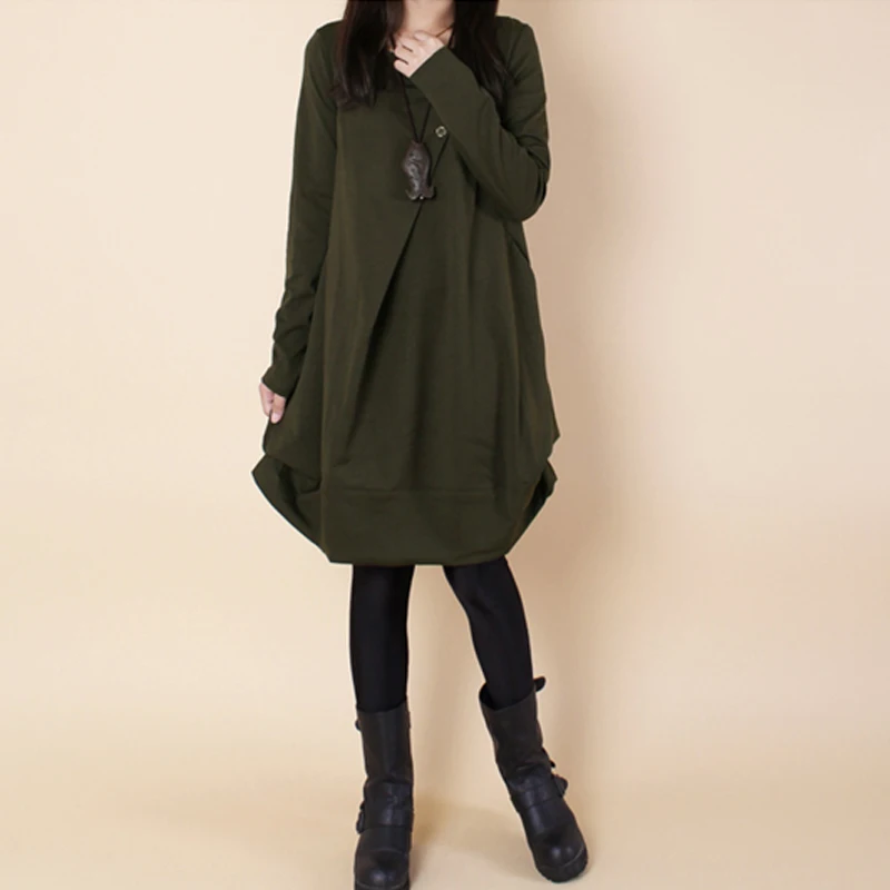 Wniter Autumn Dress Loose Casual Pleated A-line Dress Long Sleeve O Neck Women Dress Medium Long Cotton Dress Size M-2XL
Wniter Autumn Dress Loose Casual Pleated A-line Dress Long Sleeve O Neck Women Dress Medium Long Cotton Dress Size M-2XL