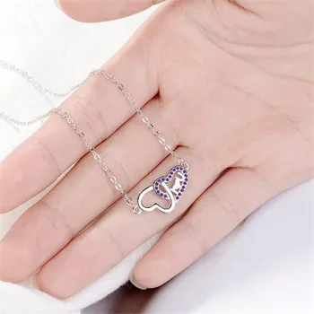 New Sweet Beautiful Fashion 925 Sterling Silver Jewelry Double Heart Shaped Purple Crystal Love Pendant Necklaces H400
New Sweet Beautiful Fashion 925 Sterling Silver Jewelry Double Heart Shaped Purple Crystal Love Pendant Necklaces H400
