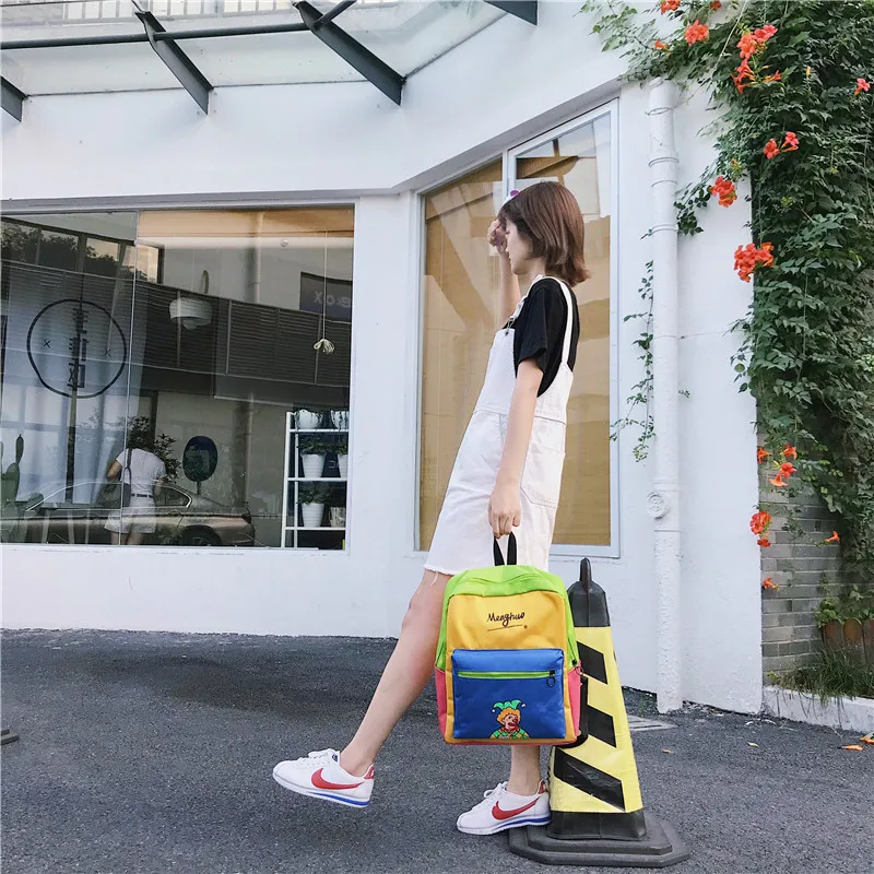 Menghuo Panelled Backpack Women Large Capacity School Backpack Bags for Girls 2018 Clown Printing Ultralight Backpack MochilasIMG_8346