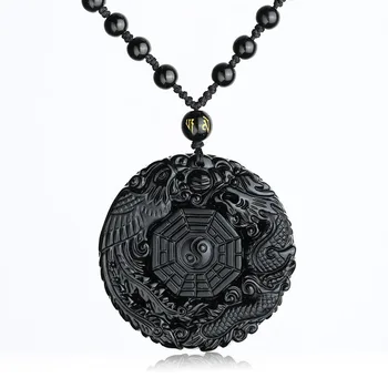 Natural Black Obsidian Pendant Necklace Dragon Phoenix with Chain the Eight Trigrams Pendant Amulet Peace Mascot For Men/Women
Natural Black Obsidian Pendant Necklace Dragon Phoenix with Chain the Eight Trigrams Pendant Amulet Peace Mascot For Men/Women