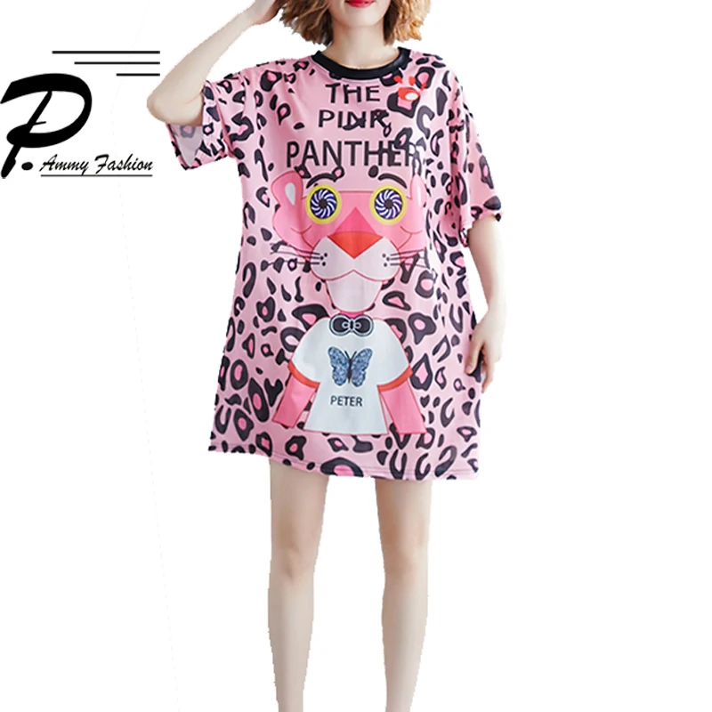 Fashion Pink leopard Tiger Mid-Long T-shirt Women's 2019 Summer Casual Cartoon Plus Size Short Sleeve Tops Loose korean Tee
Fashion Pink leopard Tiger Mid-Long T-shirt Women's 2019 Summer Casual Cartoon Plus Size Short Sleeve Tops Loose korean Tee