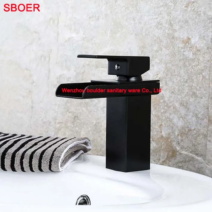 

Square Shape Contemporary Black Oil Rubbed Bronze Single Handle Vessel Bathroom Basin Sink Waterfall Faucet Lavatory Mixer Tap