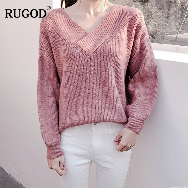 RUGOD 2019 New Autumn Casual Loose Pink Solid V-Neck Full Sleeve Pullovers vintage Basic daliy Comfortable befree women Sweater
RUGOD 2019 New Autumn Casual Loose Pink Solid V-Neck Full Sleeve Pullovers vintage Basic daliy Comfortable befree women Sweater