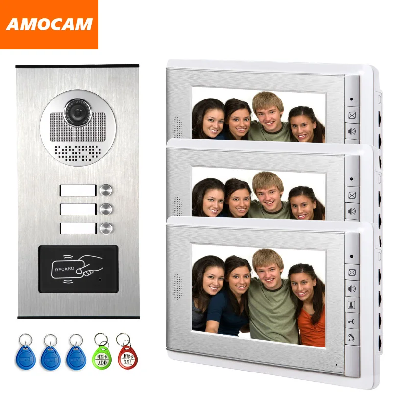 3 Units Apartment intercom system Video Door Phone Door Intercom Aluminum Alloy Camera 7" Monitor video Doorbell 5-RFID Card
3 Units Apartment intercom system Video Door Phone Door Intercom Aluminum Alloy Camera 7" Monitor video Doorbell 5-RFID Card