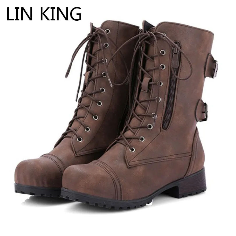 LIK KING Vintage Lace Up Women Boots Big Size Med Heel Zipper Boots Round Toe Mid-Calf Lady Motorcycle Boots Botas Mujer
LIK KING Vintage Lace Up Women Boots Big Size Med Heel Zipper Boots Round Toe Mid-Calf Lady Motorcycle Boots Botas Mujer