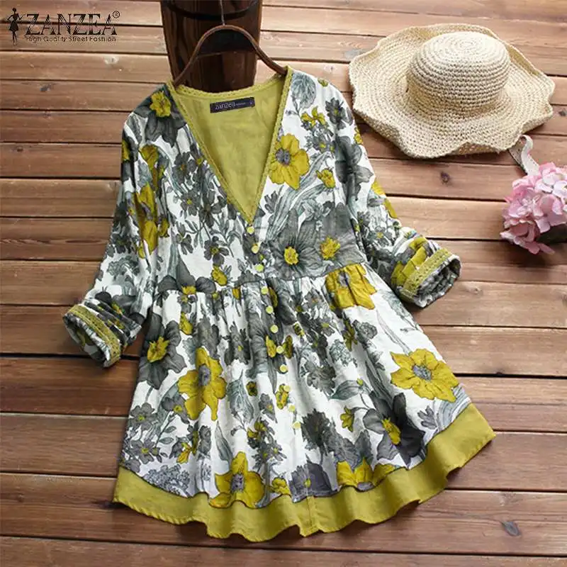 2019 ZANZEA Women's Floral Shirts Fashion Print Blouse Long Sleeve Top Patchwork Blusa Female V Neck Pleated Top Oversized Tunic
2019 ZANZEA Women's Floral Shirts Fashion Print Blouse Long Sleeve Top Patchwork Blusa Female V Neck Pleated Top Oversized Tunic
