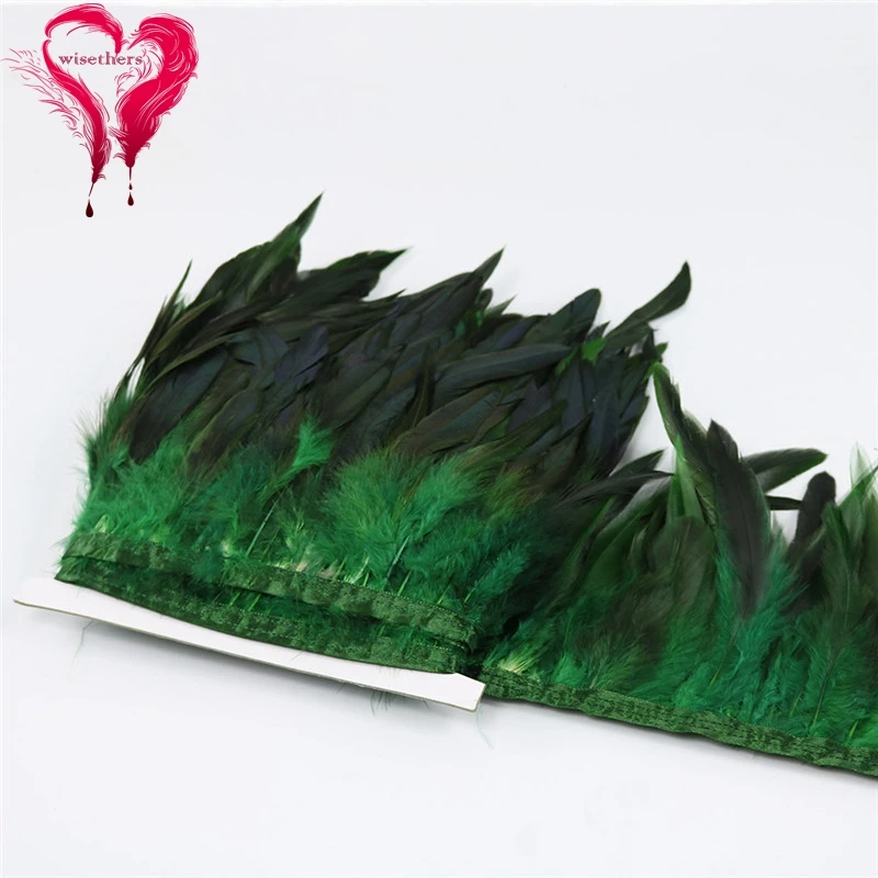 8 dark green rooster feather trims 4