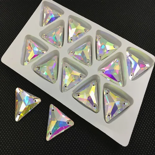 

12mm,16mm,22mm Crystal Clear AB Color 3270 triangle sew on stone Flatback With 3holes sewing crystal Use For garment