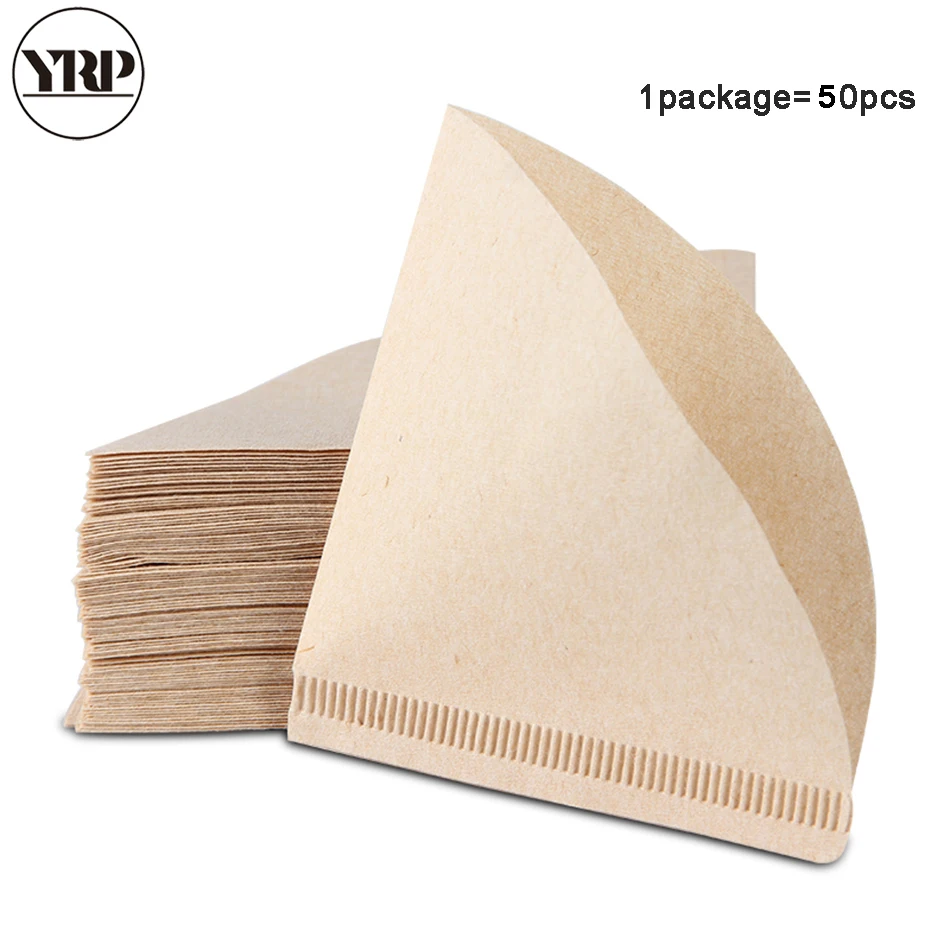 

YRP 50 Pcs V60 Coffee Filter Papers Unbleached Original Wooden Drip Paper Cone Shape Espresso Coffee Brew M Accessories