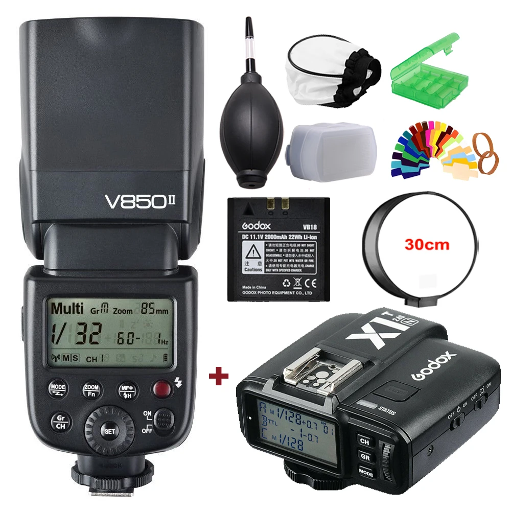 Godox V850II 2.4G GN60 Wireless X System Li-ion Battery Speedlite with X1T Trigger Transmitter for Canon Nikon Sony Fuji Olympus
Godox V850II 2.4G GN60 Wireless X System Li-ion Battery Speedlite with X1T Trigger Transmitter for Canon Nikon Sony Fuji Olympus