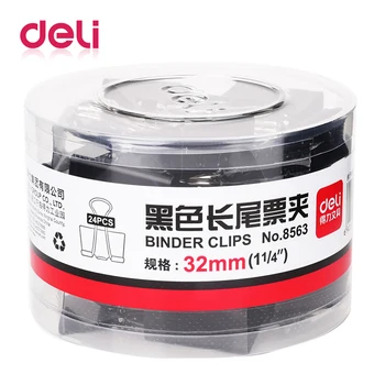 Deli 24pcs/barrel Black Binder Clips 32mm 8563 Long Tail Paperclips Cartoon Dovetail Purse Paper Office Binding Supplies
Deli 24pcs/barrel Black Binder Clips 32mm 8563 Long Tail Paperclips Cartoon Dovetail Purse Paper Office Binding Supplies