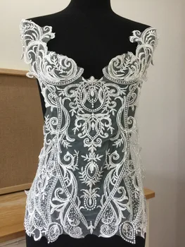 Heavily Pearl Beaded Bridal Lace Applique in Off White for Wedding Dress Gown Costume, Illusion Back Gown Lace Motif Patch
Heavily Pearl Beaded Bridal Lace Applique in Off White for Wedding Dress Gown Costume, Illusion Back Gown Lace Motif Patch