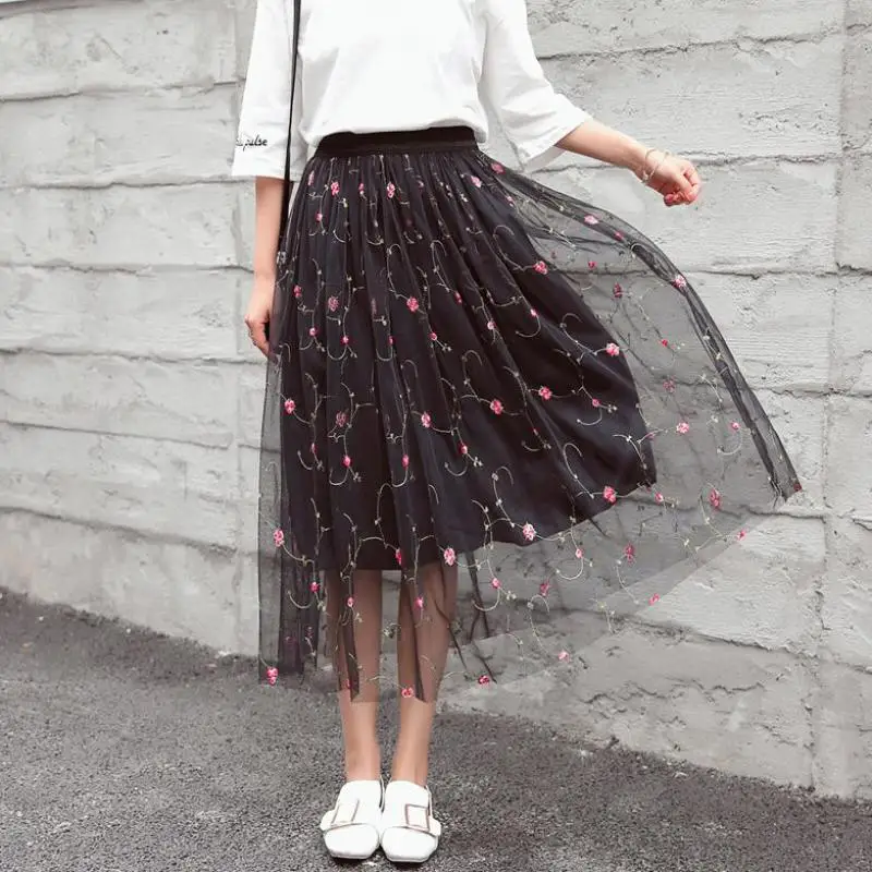 2019 New Style Elastic Temperament Dimensional Embroidery Flower Tulle Skirt Women Midi Skirt Free Shipping
2019 New Style Elastic Temperament Dimensional Embroidery Flower Tulle Skirt Women Midi Skirt Free Shipping