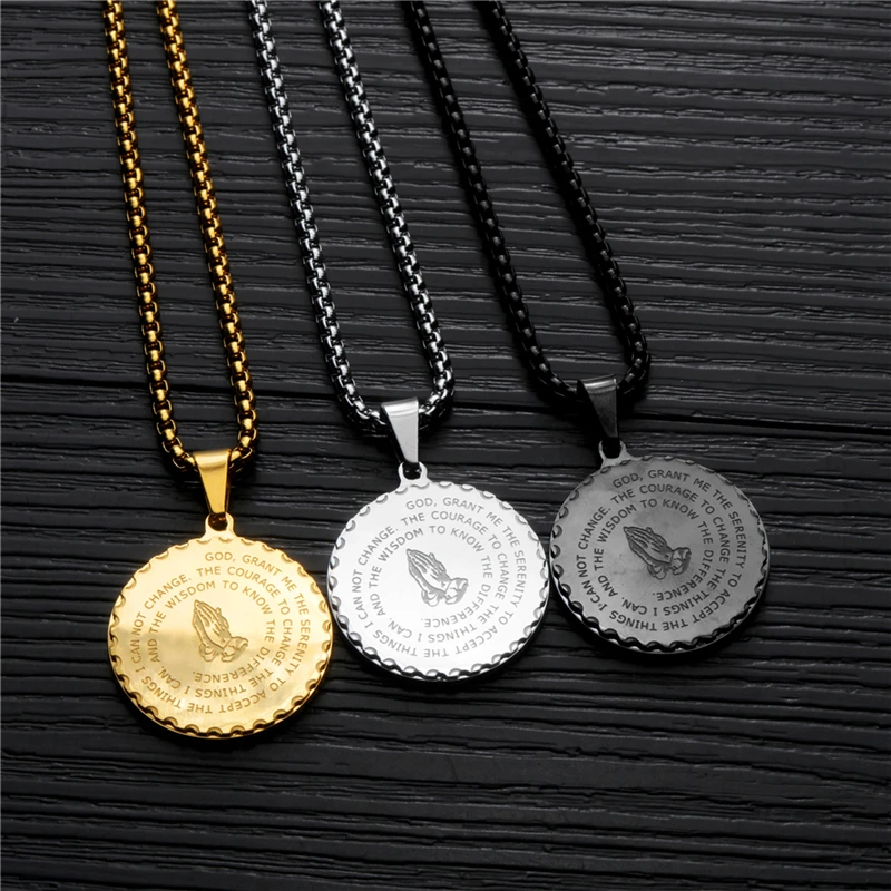 Hand Coin Medal Pendant Necklace Bible Verse Prayer Necklace For Women Men Titanium Steel Gold Silver Chain Couple Jewelry kolye
Hand Coin Medal Pendant Necklace Bible Verse Prayer Necklace For Women Men Titanium Steel Gold Silver Chain Couple Jewelry kolye