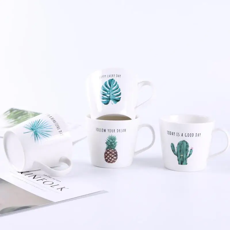 Coffee Mug Cactus Pineapple Printed White Milk Coffee Mugs 400ML Ceramic Tea Cup Beer Mug Christmas Gift