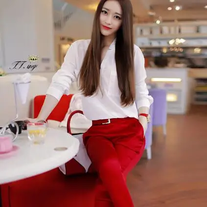 2018 Women Summer Suits Blouse shirt Two-piece suit brands loose V-Neck chiffon shirt tight ankle pants sets with Belt AH307
2018 Women Summer Suits Blouse shirt Two-piece suit brands loose V-Neck chiffon shirt tight ankle pants sets with Belt AH307