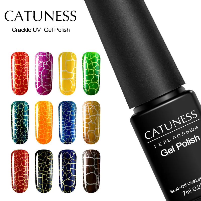 CATUNESS 7ml 12 Colors Professional Crackle Gel Varnish Nail Polish UV LED Soak Off Cracking Shatter Nails Art Glue | Красота и