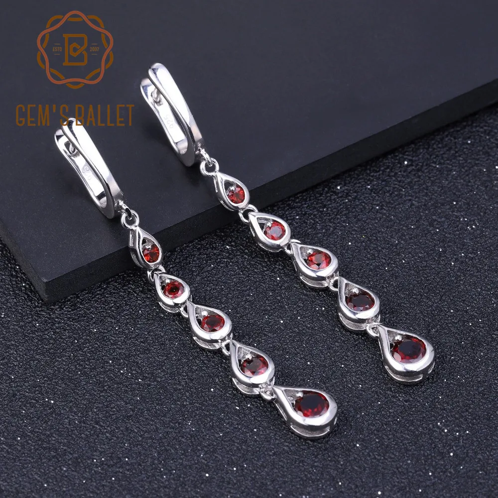 GEM'S BALLET 3.07Ct Natural Red Garnet Gemstone Long Earrings 925 Sterling Silver Drop Earrings Fine Jewelry For Women Party
GEM'S BALLET 3.07Ct Natural Red Garnet Gemstone Long Earrings 925 Sterling Silver Drop Earrings Fine Jewelry For Women Party