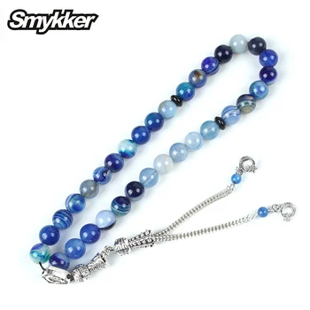 Blue Stripe Agate Natural Stone 33pcs Tesbih 10mm Beads for Muslim Prayer Rosary Silver Star Moon Tassel Badminton Bell Bracelet
Blue Stripe Agate Natural Stone 33pcs Tesbih 10mm Beads for Muslim Prayer Rosary Silver Star Moon Tassel Badminton Bell Bracelet