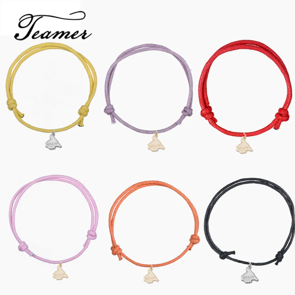 Teamer 8colors Adjustable Waxed Cord Bracelet With Spain Message Map Charm For Man Colorful Pendant Wrist Wrap 5pcs/lot GIFT
Teamer 8colors Adjustable Waxed Cord Bracelet With Spain Message Map Charm For Man Colorful Pendant Wrist Wrap 5pcs/lot GIFT