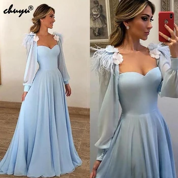 Sky Blue Muslim Evening Dress A-line Sweetheart Long Sleeves Chiffon Feather Islamic Dubai Saudi Arabic Evening Gown Prom Dress
Sky Blue Muslim Evening Dress A-line Sweetheart Long Sleeves Chiffon Feather Islamic Dubai Saudi Arabic Evening Gown Prom Dress