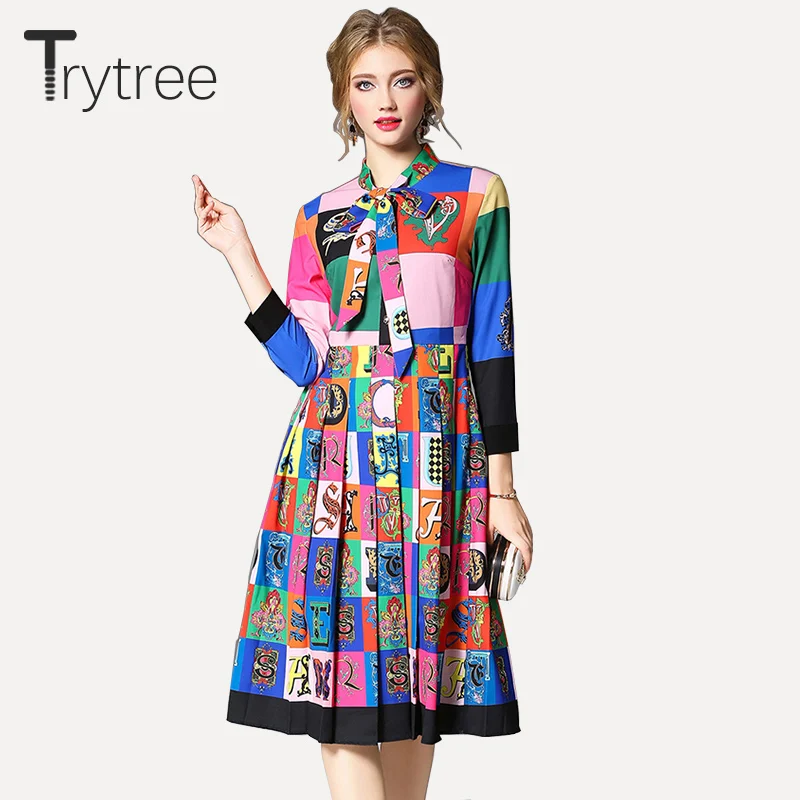 Trytree Summer Autumn Dress High street women Print Polyester dresses Bow Collar Knee-Length A-Line Office Lady t-shirt Dresses
Trytree Summer Autumn Dress High street women Print Polyester dresses Bow Collar Knee-Length A-Line Office Lady t-shirt Dresses