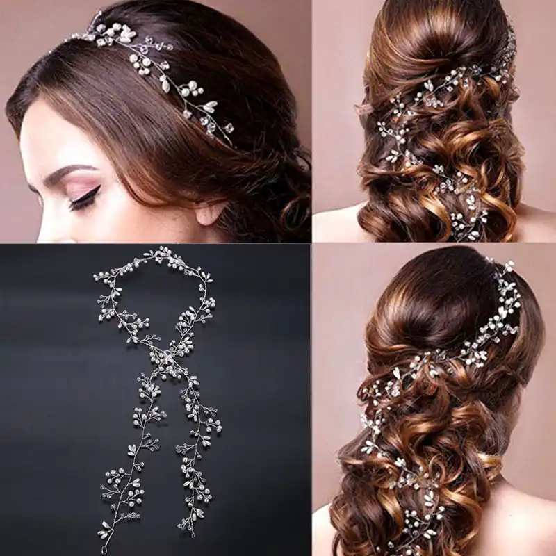 50 Cm Long Headbands Crystal Pearl Wedding Hair Accessories