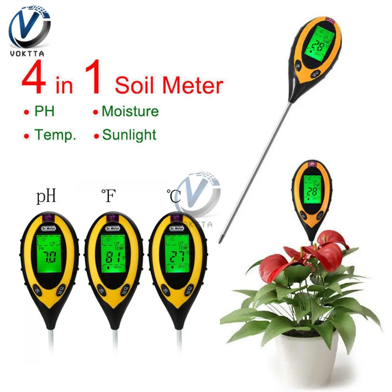 4 IN 1 Digital PH Meter Soil Moisture Monitor Temperature Sunlight Tester Soil Survey Instrument For Gardening Plants Farming
4 IN 1 Digital PH Meter Soil Moisture Monitor Temperature Sunlight Tester Soil Survey Instrument For Gardening Plants Farming