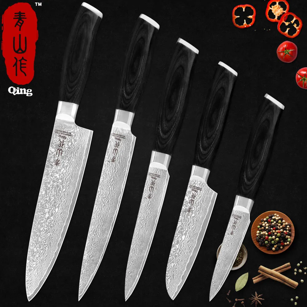QING Кухонные Ножи Дамасская сталь многофункциональные японские Фрукты Утилита
