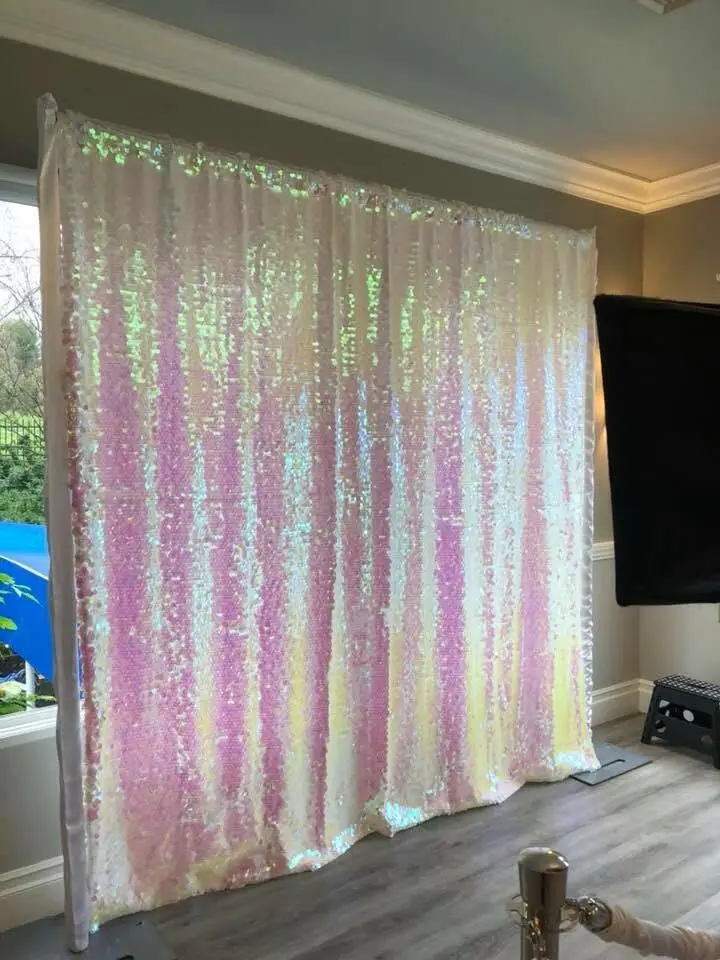 pink sequin backdrop from customer