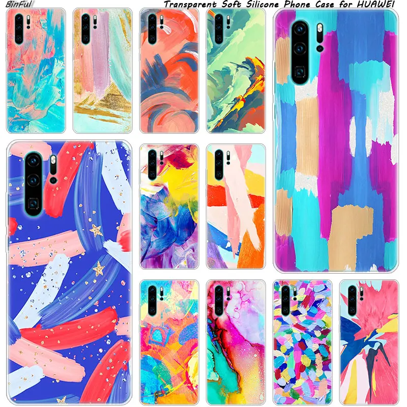Abstract art painting doodle Soft Silicone Phone Case for Huawei P30 P20 Pro P10 P9 P8 Lite 2017 P Smart Z Plus 2019 NOVA 3 3i | Мобильные