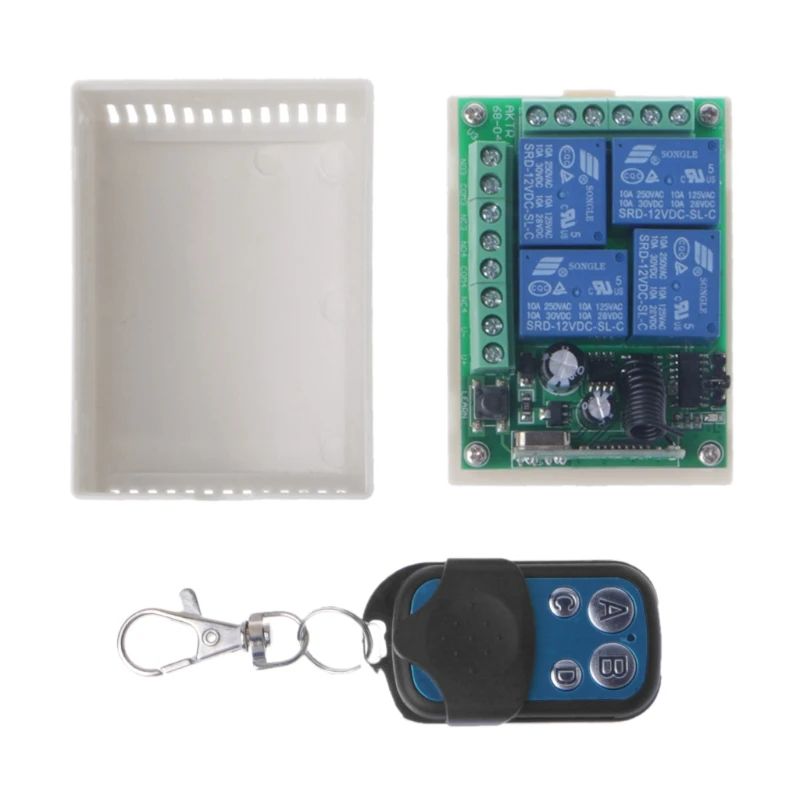 433MHz DC12V 4CH Wireless RF 4-Key Relay Remote Control Switch Receiver Transmitter
433MHz DC12V 4CH Wireless RF 4-Key Relay Remote Control Switch Receiver Transmitter