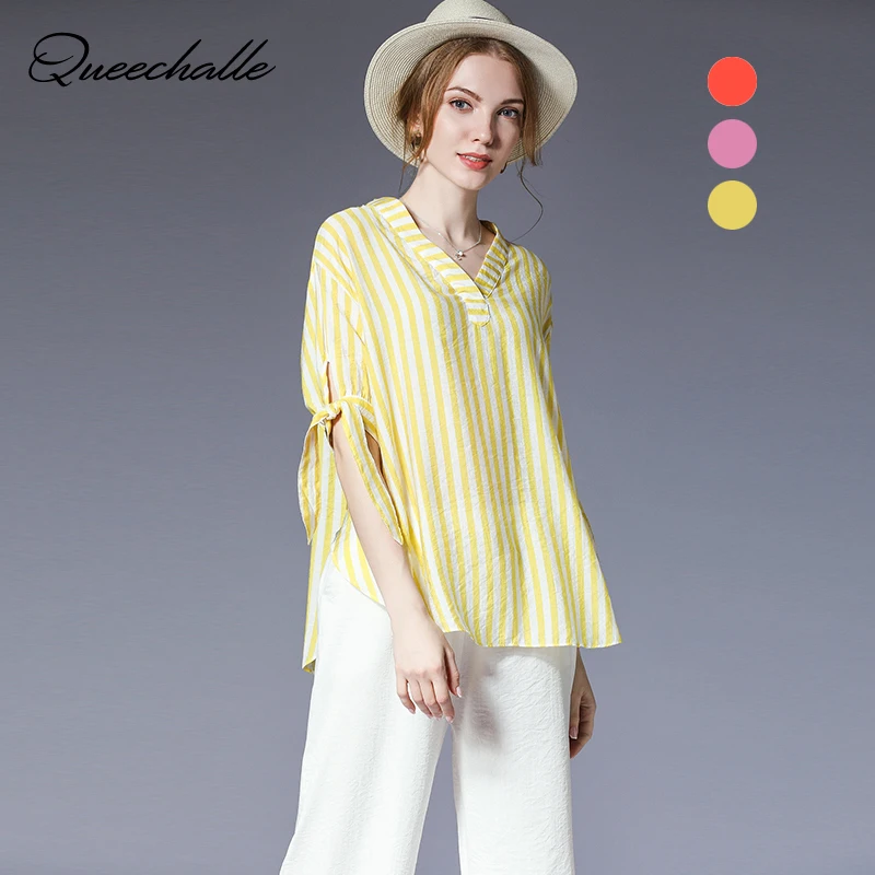 Queechalle Stripe Big Size Blouse for Women 2019 Summer Bow Ties Short Sleeve V neck Loose Shirts 3XL 4XL Plus Size Women Tops
Queechalle Stripe Big Size Blouse for Women 2019 Summer Bow Ties Short Sleeve V neck Loose Shirts 3XL 4XL Plus Size Women Tops