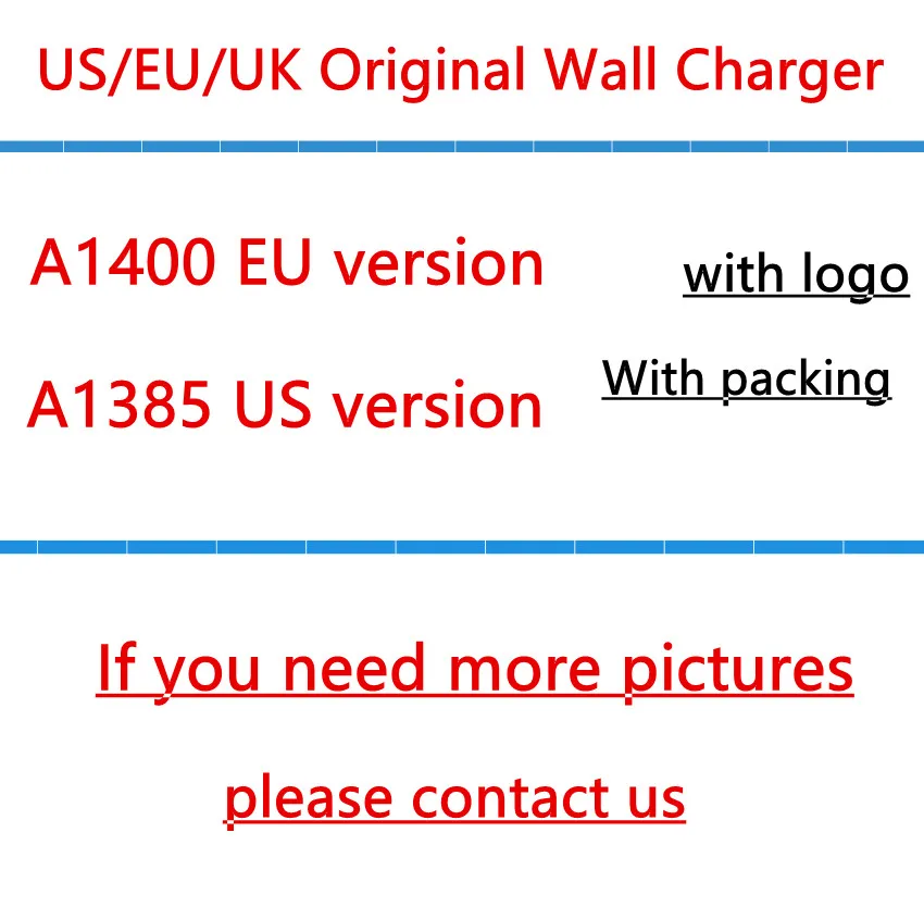 DHL 100set/Lot, Original Quality A1400 EU US Plug USB AC Power Charger Wall Adapter for ip 5 6 6s 7 8 plus X With Original Box
DHL 100set/Lot, Original Quality A1400 EU US Plug USB AC Power Charger Wall Adapter for ip 5 6 6s 7 8 plus X With Original Box