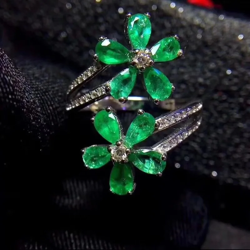 Natural emerald ring 925 silver leaf shape exaggerated style beautiful color the product of nature | Украшения и аксессуары