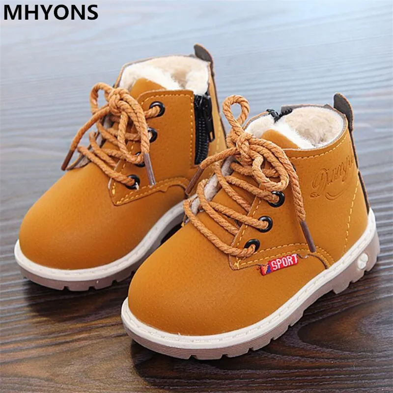 MHYONS/детские зимние ботинки Обувь для девочек и мальчиков Модные с мягкой