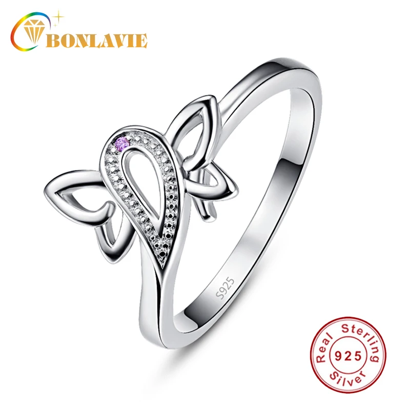 BONLAVIE 100% 925 Sterling Silver Rings for Women Romantic Butterfly with Purple CZ Finger Ring Wedding Engagement Jewelry
BONLAVIE 100% 925 Sterling Silver Rings for Women Romantic Butterfly with Purple CZ Finger Ring Wedding Engagement Jewelry