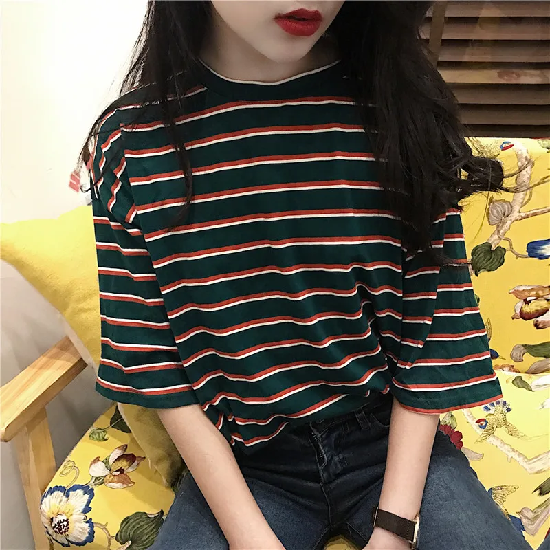 2019 New Summer Stripe Short Sleeve T-Shirt Women Casual Loose Round Neck Female Tees Tops Harajuku
2019 New Summer Stripe Short Sleeve T-Shirt Women Casual Loose Round Neck Female Tees Tops Harajuku
