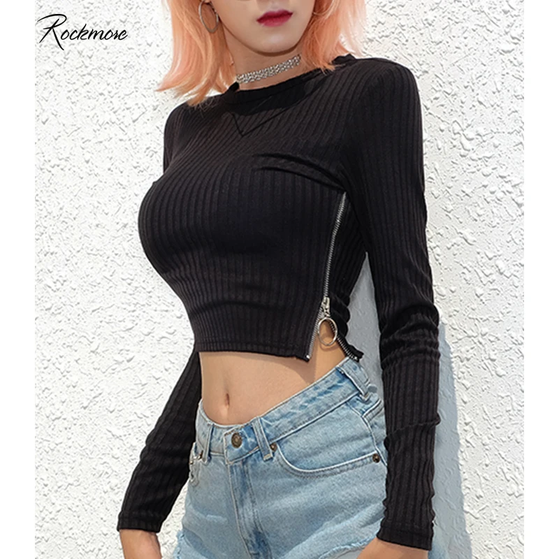 Rockmore Black Gothic Bodycon Ribbed Zipper Long Sleeve T-Shirt Women Korea Streetwear Cotton Femme T Shirts Crop Top Tee Autumn
Rockmore Black Gothic Bodycon Ribbed Zipper Long Sleeve T-Shirt Women Korea Streetwear Cotton Femme T Shirts Crop Top Tee Autumn