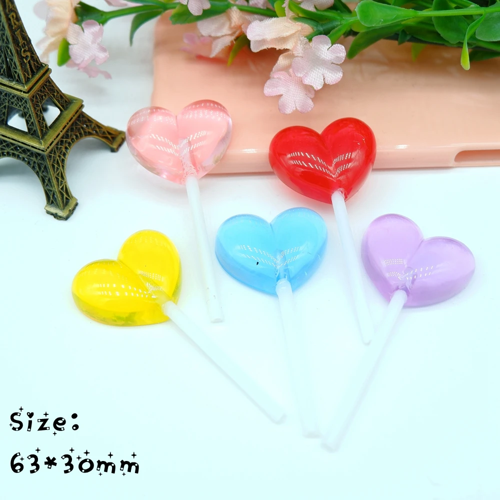 

Kawaii Heart Lollipops Flatback Resin Cabochon Craft For DIY mobile phone case Hair Bow Decoration Supplies Embellishment