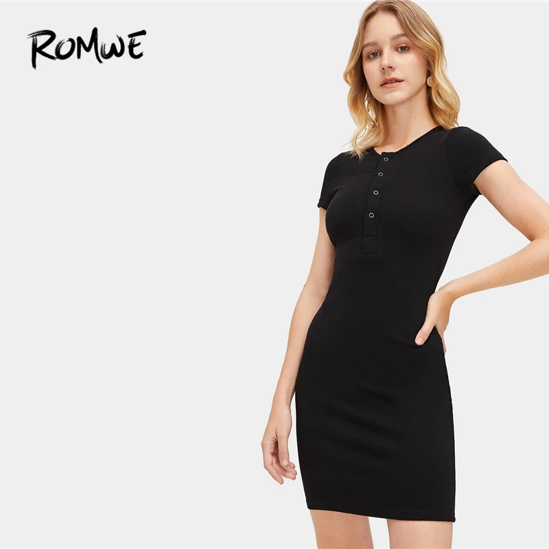 ROMWE Press Buttoned Front Rib Knit Bodycon Dress For Woman 2019 Sexy Spring Black V Neck Sheath Dress Slim Short Dress
ROMWE Press Buttoned Front Rib Knit Bodycon Dress For Woman 2019 Sexy Spring Black V Neck Sheath Dress Slim Short Dress