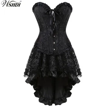 Women Sexy Vintage Lace Corset Dress Overbust Corset Bustier Lingerie Top &Skirt Set Carnival Dress Showgirl Costume 
Women Sexy Vintage Lace Corset Dress Overbust Corset Bustier Lingerie Top &Skirt Set Carnival Dress Showgirl Costume