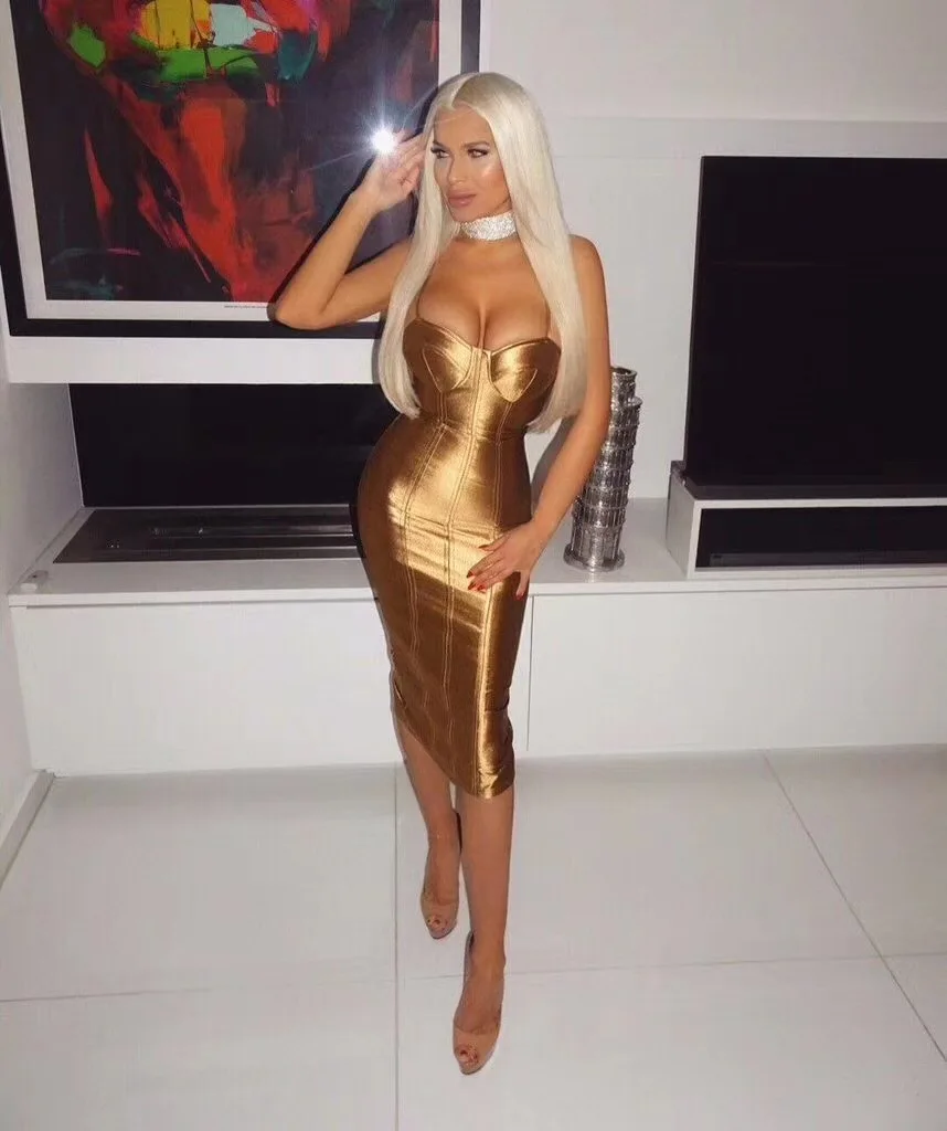 Gold Color Women's Sleeveless Bodycon Knee Length Dress Celebrity Fashion Dress Club Night Dress
Gold Color Women's Sleeveless Bodycon Knee Length Dress Celebrity Fashion Dress Club Night Dress