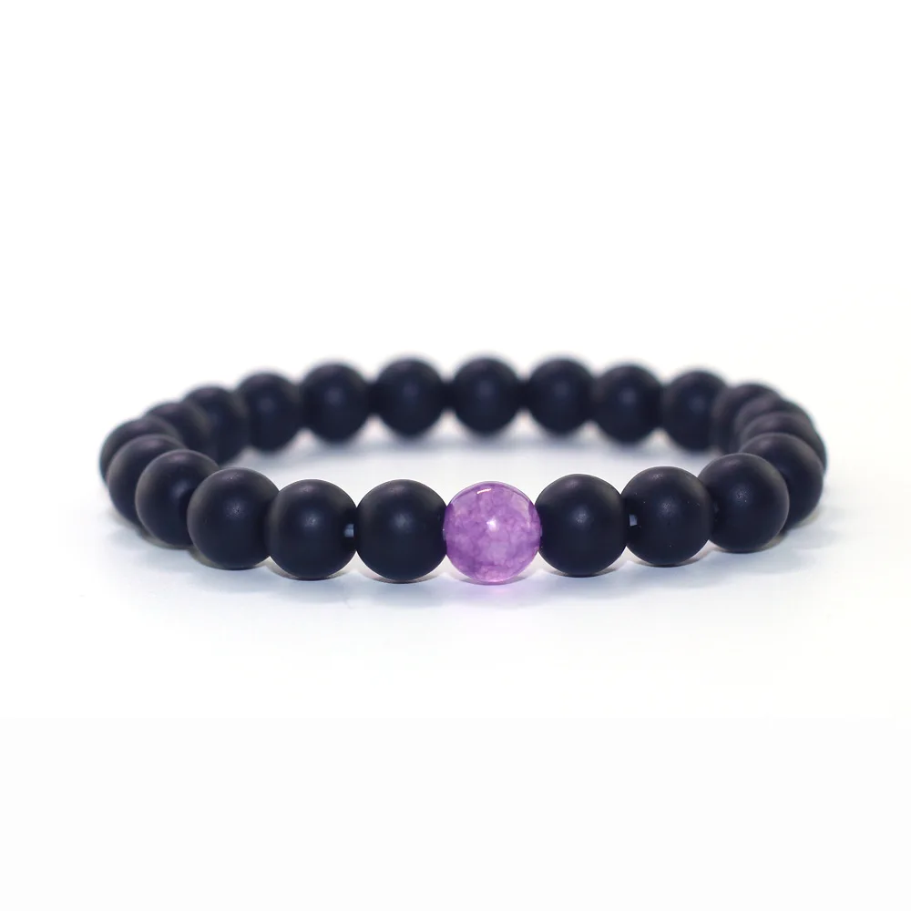 Простой камень женский браслет фиолетовый нефрит матовый эластичный стреч