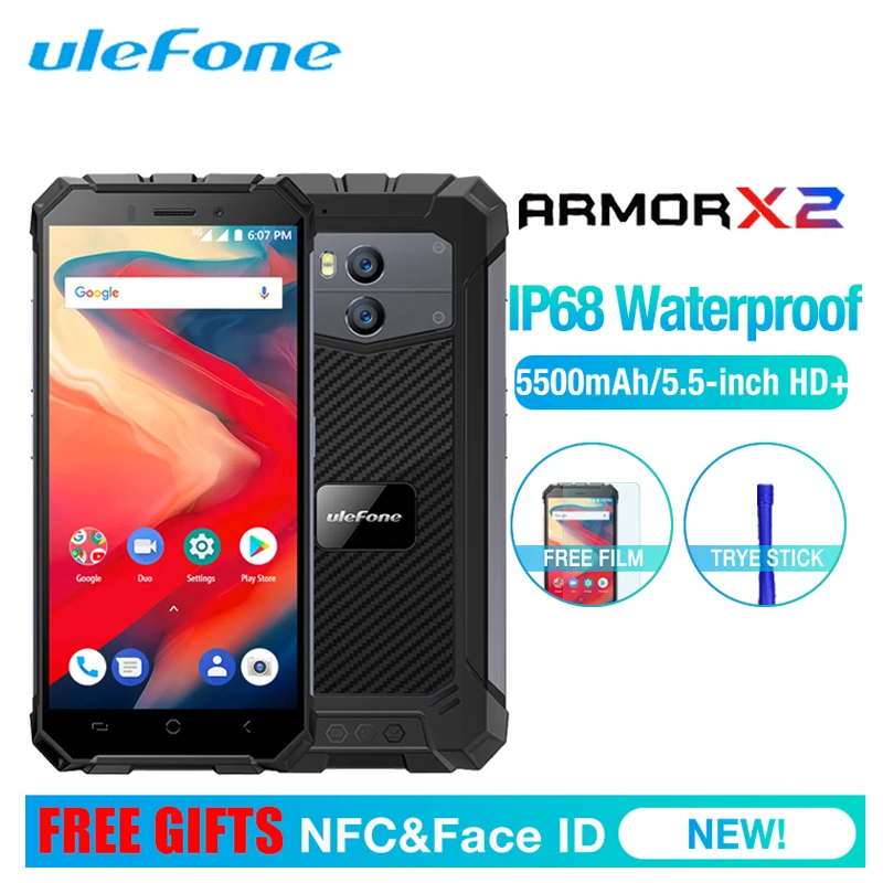 Ulefone Armor X2 Waterproof IP68 Smartphone 5.5" HD 18:9 Quad Core Android 8.1 2GB+16GB 13MP NFC Face ID 5500mAh 3G Mobile Phone
Ulefone Armor X2 Waterproof IP68 Smartphone 5.5" HD 18:9 Quad Core Android 8.1 2GB+16GB 13MP NFC Face ID 5500mAh 3G Mobile Phone