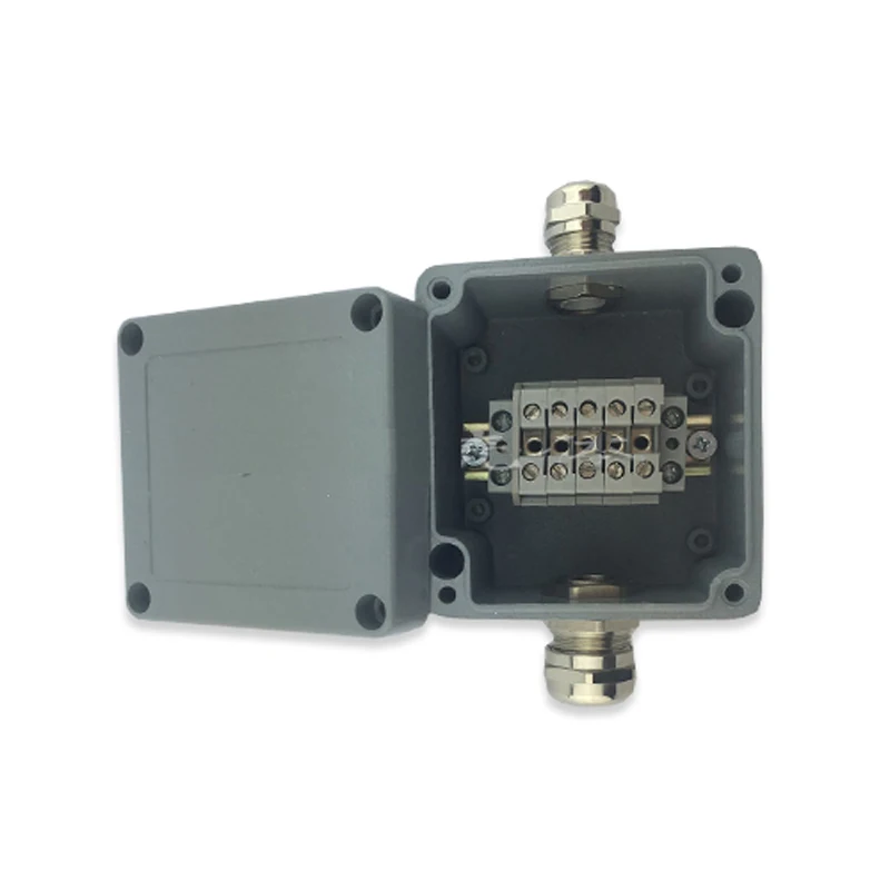 IP65 Waterproof Cable Wiring Aluminum Junction Box 1 inlet 1 outlet 80*76*57mm with UK2.5B Din Rail Terminal Blocks
IP65 Waterproof Cable Wiring Aluminum Junction Box 1 inlet 1 outlet 80*76*57mm with UK2.5B Din Rail Terminal Blocks