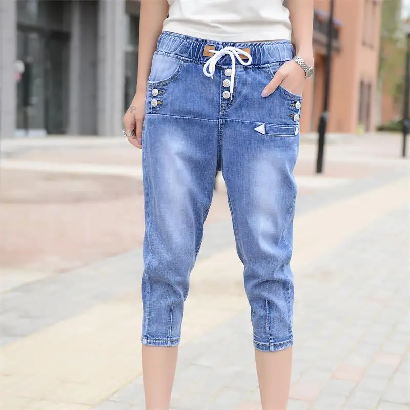 Free Shipping 2018 Women's Spring Summer Denim Calf-length Pants Girls Elastic waist Harem Capris jean Plus Size Trousers
Free Shipping 2018 Women's Spring Summer Denim Calf-length Pants Girls Elastic waist Harem Capris jean Plus Size Trousers